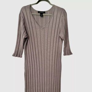 Ashley Stewart Womens Gray Ribbed Knit Midi Sweater Dress Long‎ Sleeve 18/20W
